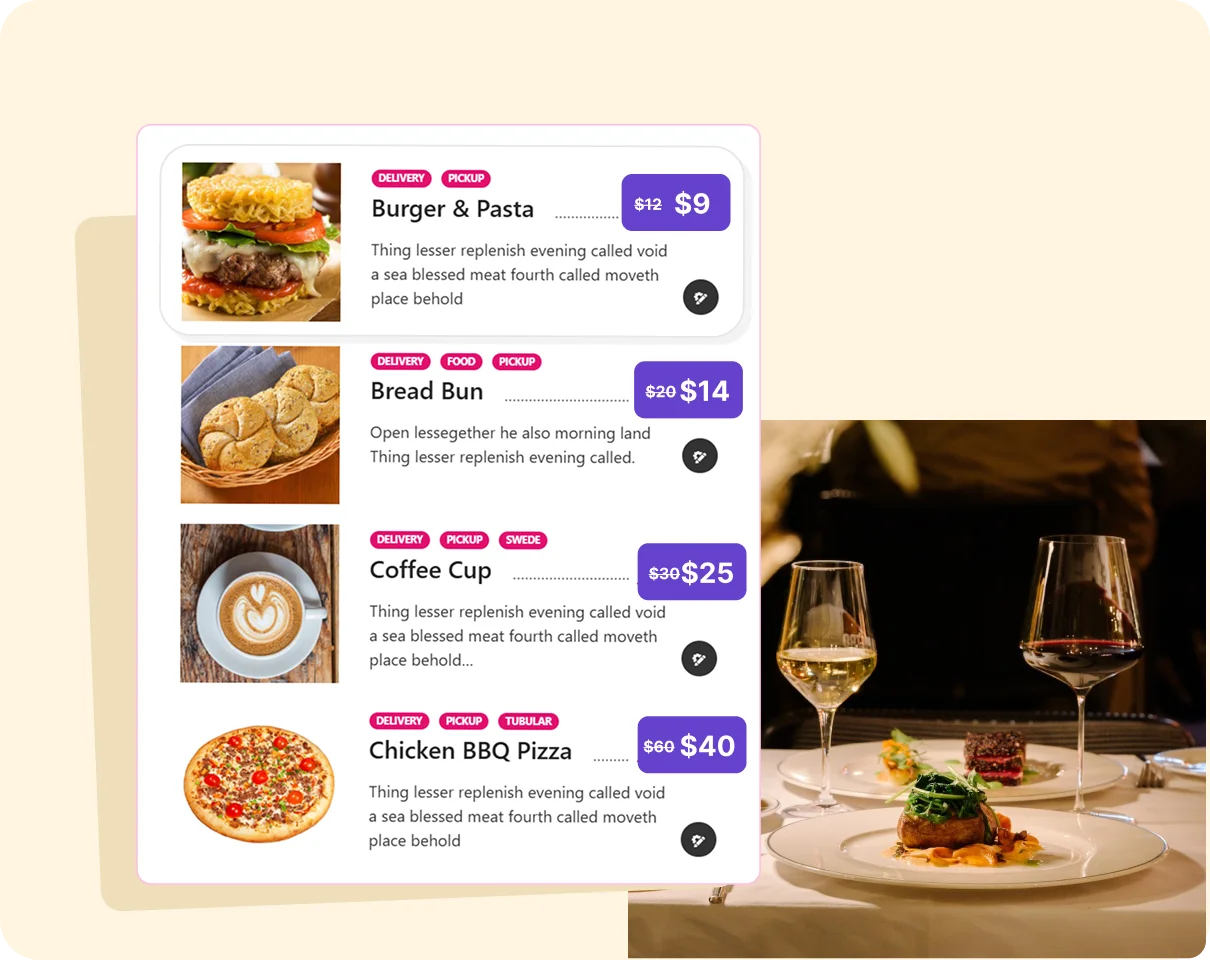 Food Menu Pricing & Variations